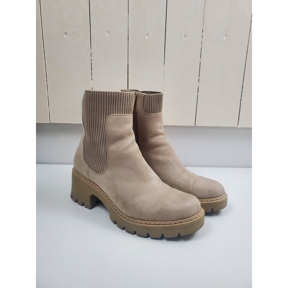 Chunky Lug Sole Ankle Boots Womens Size 9 Taupe Sock Boot Cozy Minimalist - Picture 3 of 10
